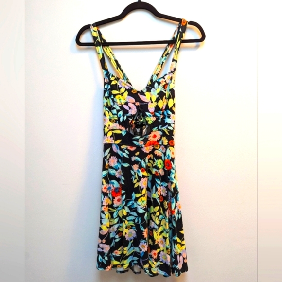 Volcom Mini Skater Dress Floral Large Stretch Fit Flare Cut Out - Picture 6 of 6
